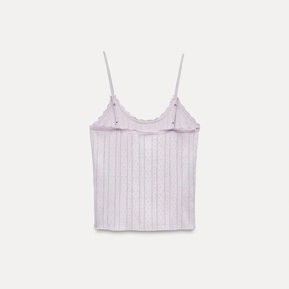 Zara Lace Trim Pointelle Top L - Picture 4 of 7